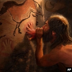 Some cave paintings were likely made as shown, by mixing pigment with saliva inside the mouth and blowing the mixture onto a cave wall.