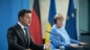 Президент Володимир Зеленський заявив у Берліні, що енергетика є частиною питання національної безпеки України на прес-конференції з канцлеркою Анґелою Меркель у Берліні 12 липня 2021 р.