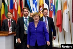 Germany's Chancellor Angela Merkel leaves after the EU Summit in Brussels, Belgium, June 29, 2016.