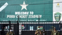 Police stand guard outside Rawalpindi Cricket Stadium after New Zealand's team pulled out of a Pakistan tour over security concerns, in Rawalpindi, Sept. 17, 2021.
