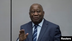 Laurent Gbagbo yahoze ari perezida wa Cote d'Ivoire imbere ya sentare mpuzamakungu mpanavyaha i La Haye mu Buholande. Italiki 15/01/2019. 