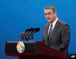 Director-General of the World Trade Organization Roberto Azevedo delivers his speech during the Belt and Road Forum for International Cooperation in Beijing, May 14, 2017.