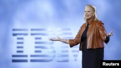 Ginni Rometty, chairman, president and CEO of IBM, speaks during a keynote address at the 2016 CES trade show in Las Vegas, Nevada, Jan. 6, 2016.