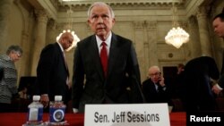 U.S. Sen. Jeff Sessions (R-AL) takes his seat to resume his testimony during a Senate Judiciary Committee confirmation hearing for his nomination to become U.S. attorney general on Capitol Hill in Washington, Jan. 10, 2017. 