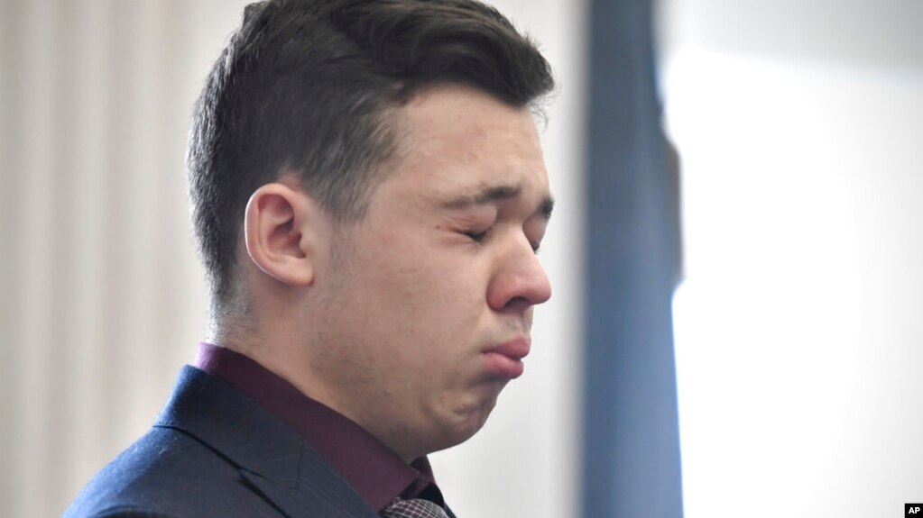 Kyle Rittenhouse closes his eyes and cries as he is found not guilty on all counts at the Kenosha County Courthouse in Kenosha, Wisconsin. (Sean Krajacic/The Kenosha News via AP, Pool)