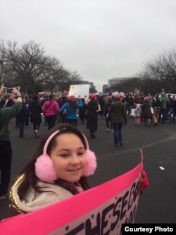 Hannah Howard is pictured on the day of the 2017 Women’s March, making what she and her mom call “Herstory." (K. Filipczyk Howard)