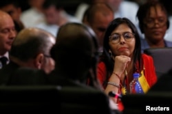 Venezuelan Foreign Minister Delcy Rodriguez looks on as she listens during the OAS 47th General Assembly in Cancun, Mexico, June 20, 2017.