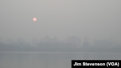 Smog can be seen over the Hangzhou skyline.