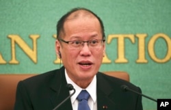FILE - Philippine President Benigno Aquino III speaks during a press conference at the Japan National Press Club in Tokyo, Friday, June 5, 2015.