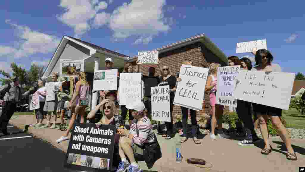 Des manifestants devant le cabinet dentaire du Dr Walter, 29 juillet 2015.