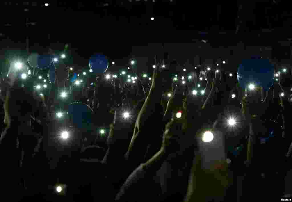 Supporters of Moon Jae-in, South Korean presidential candidate of the Democratic Party, light up with their mobile phones during his election campaign rally in Seoul.