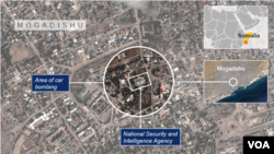 Bản đồ địa điểm nơi xảy ra vụ nổ bom ở Mogadishu, Somalia.