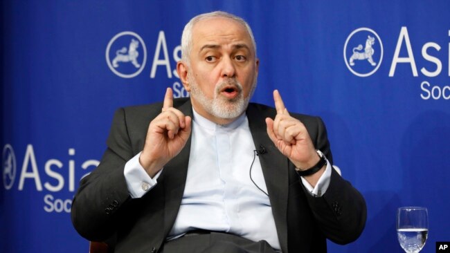 Iran's Foreign Minister Mohammad Javad Zarif speaks at the Asia Society in New York, Wednesday, April 24, 2019.