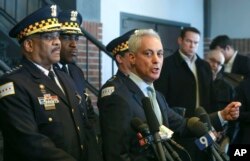 Chicago Mayor Rahm Emanuel, right, and Chicago Police Superintendent Eddie Johnson appear at a news conference in Chicago, March 26, 2019, after prosecutors abruptly dropped all charges against "Empire" actor Jussie Smollett.