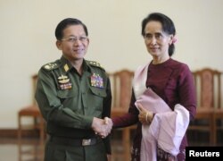 Myanmar Min Aung Hlaing and Aung San Suu Kyi
