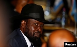 FILE - President Salva Kiir attends the 28th Ordinary Session of the Assembly of the Heads of State and the Government of the African Union in Ethiopia's capital Addis Ababa, Jan. 30, 2017.