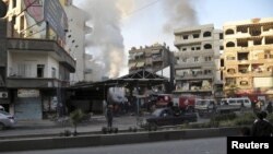 28일 시리아의 수도 다마스쿠스 인근 자라마나에서 일어난 폭탄테러. 시리아 관영통신 '사나' 보도.