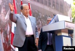 FILE - Lebanese Christian leader and founder of the Free Patriotic Movement (FPM) Michel Aoun