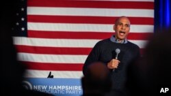 FILE - Sen. Cory Booker, D-N.J., speaks at a post-midterm election victory celebration in Manchester, N.H.