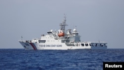 A China Coast Guard vessel patrols at the disputed Scarborough Shoal April 6, 2017. 