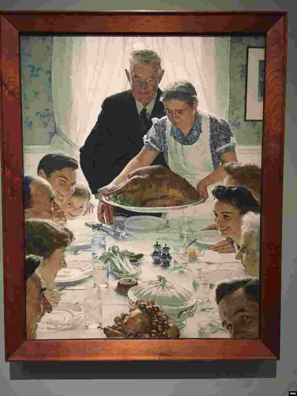Freedom from Want was inspired by, and has since become a model for, the all-American Thanksgiving. Rockwell&#39;s neighbors and family members posed in his studio for the illustration. (J.Taboh/VOA)