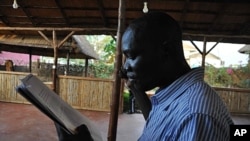 In the sweltering heat, an actor practices his lines, Juba, South Sudan, April 4, 2012. 
