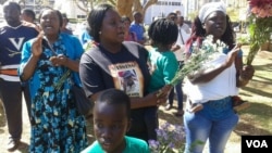Sheffra Dzamara, the wife of abducted protest leader Itai Dzamara, seen today at Africa Unity Square.