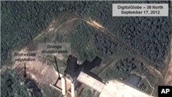 A satellite image shows a North Korean facility where analysts believe rocket engines for the country's missile program are tested (file photo).