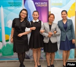 Description: Four Cambodian women entrepreneurs pose for a photo after a meeting at the U.S. Embassy in Phnom Penh, before they head to the United States to take part in a leadership program sponsored by the U.S. State Department, in Phnom Penh, Sept. 10, 2018. (Rick Albertson, U.S. Embassy in Cambodia)