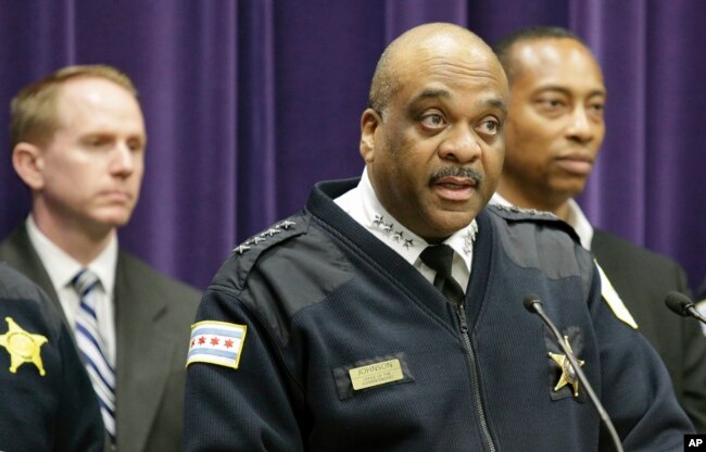 FILE - Chicago Police Department Superintendent Eddie Johnson speaks during a news conference.