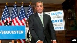 House Speaker John Boehner, R-Ohio, wraps up a news conference on Capitol Hill in Washington, Feb. 26, 2013.