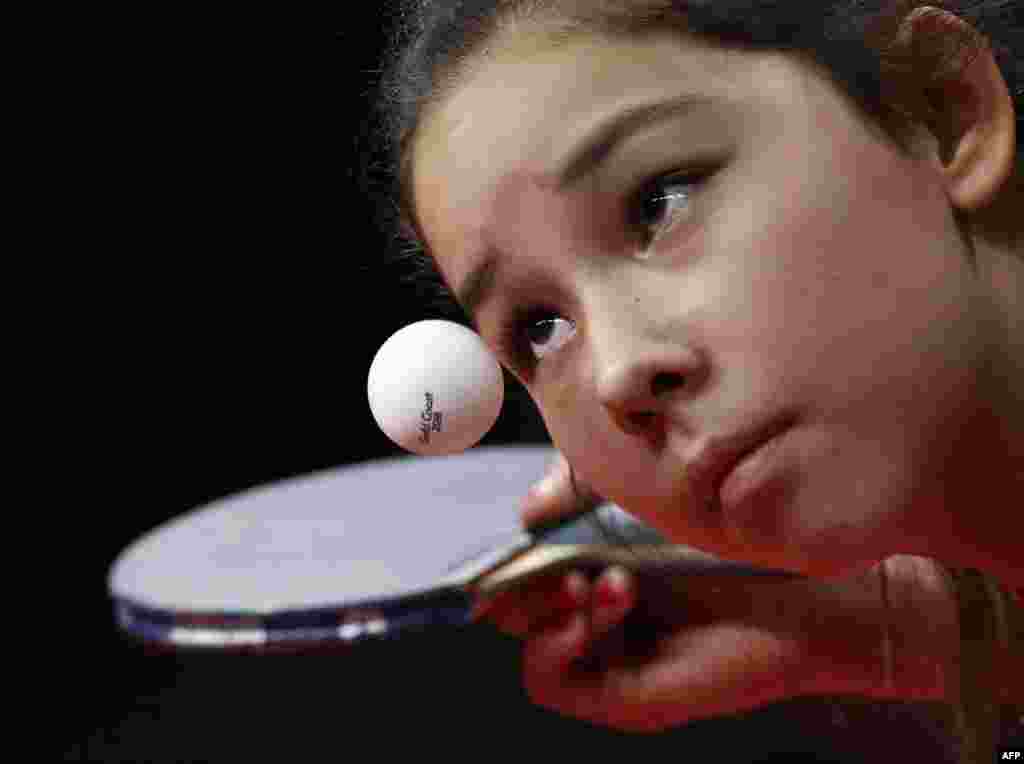 Wales' Anna Hursey serves during the women's team group game against Sri Lanka during the 2018 Gold Coast Commonwealth Games at the Oxenford Studios venue in Gold Coast.