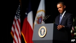 President Barack Obama speaks at the memorial for firefighters killed at the fertilizer plant explosion in West, Texas, at Baylor University in Waco, Texas, April 25, 2013. 