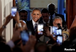 U.S. President Barack Obama arrives for a reception marking the opening of the Smithsonian’s National Museum of African American History and Culture at the White House in Washington, Sept. 23, 2016.