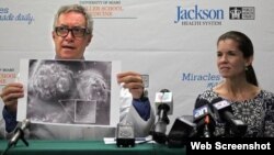 Dr. Camillo Ricordi and islet cell transplant recipient, Wendy Peacock, right, on September 9, 2015. (Carl Juste / MIAMI HERALD STAFF)