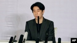 FILE - Hong Kong actor Jaycee Chan speaks during a news conference in Beijing, Feb. 14, 2015. The son of actor Jackie Chan apologized to the public Saturday and asked for a second chance after serving his six-month jail sentence for allowing people to use marijuana in his apartment. 