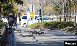 Multiple bikes are crushed along a bike path in lower Manhattan in New York, NY, Oct. 31, 2017.