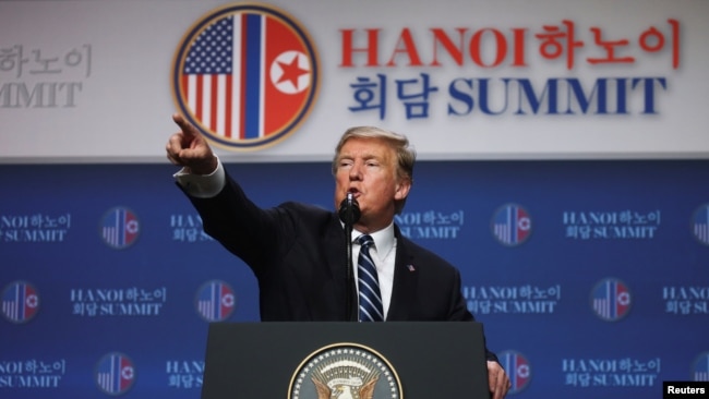 Tổng thống Donald Trump tại cuộc họp báo chiều ngày 28/2/2019 tại Hà Nội.