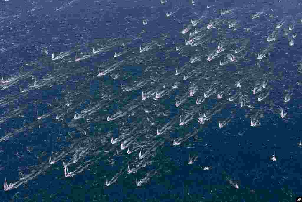 A view of the sail boats taking part in the 53rd edition of the traditional &quot;Barcolana&quot; regatta in the gulf of Trieste, north-eastern Italy.