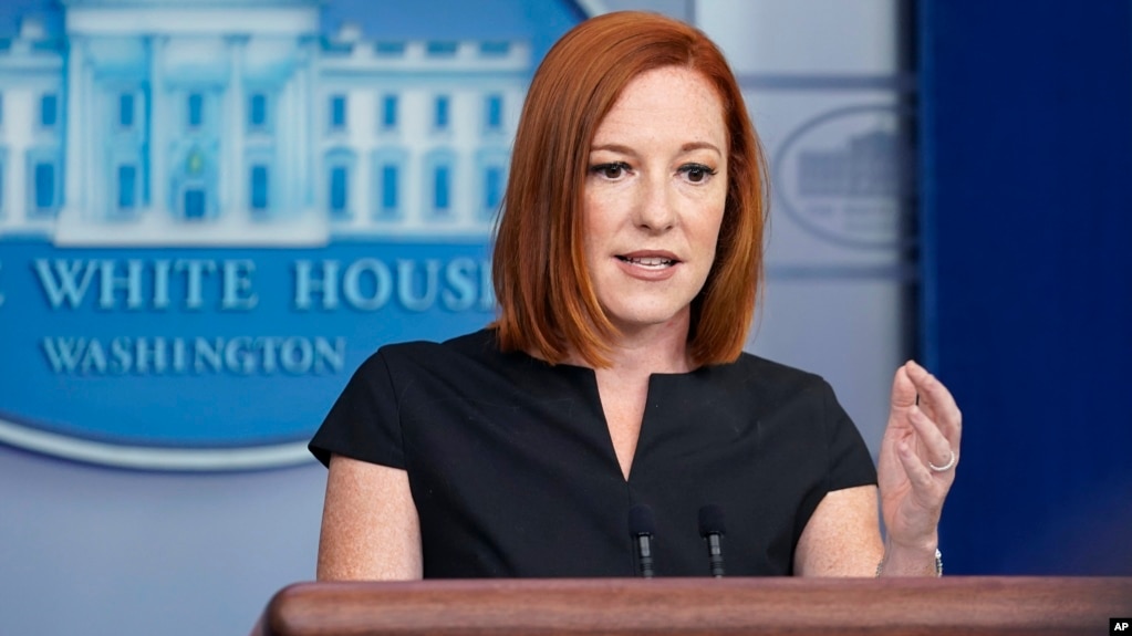 La secrétaire de presse de la Maison Blanche, Jen Psaki, lors d'un point de presse dans la salle de briefing de la Maison Blanche à Washington, jeudi 22 juillet 2021.
