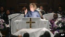 Former Secretary of State Hillary Clinton speaks during a commemorative service marking the anniversary of "Bloody Sunday" at Brown Chapel AME Church in Selma, Ala., March 3, 2019.