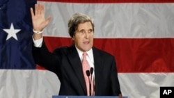 Senator John Kerry speaka during an election night rally in Massachusetts, Nov. 6 2012. 