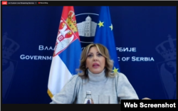 Jadranka Joksimović, ministarka za evropske integracije u Vladi Srbije, na onlajn debati "Srbija na klimavom putu ka članstvu u EU", 31. marta 2021. (Foto: Skrišot)