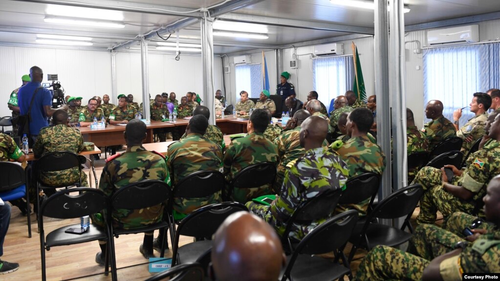 Senior military officers of the African Union Mission in Somalia (AMISOM) and other international partners attend the closing session of the AMISOM Sector Commanders Conference in Mogadishu, Somalia, Feb. 15, 2019. (O. Abdisalan/AMISOM)