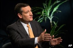 Republican presidential candidate Sen. Ted Cruz, speaks during an interview with The Associated Press in Washington, Dec. 1, 2015.