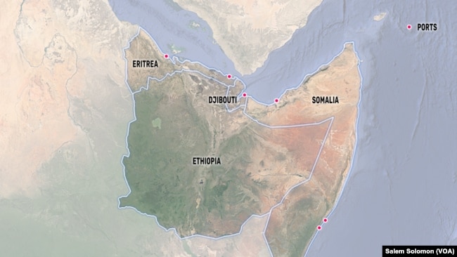 A map of ports in the Horn of Africa. Peace with Eritrea could give landlocked Ethiopia more access to the Red Sea.