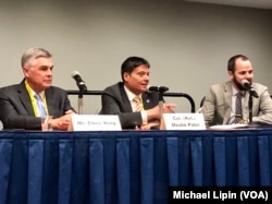 Israel Missile Defense Organization director Moshe Patel (center) speaks at a panel discussion at the annual conference of American pro-Israel group AIPAC in Washington on March 24, 2019.