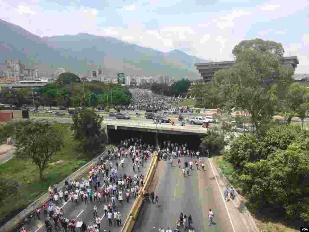 Docenas de personas se tomaron las calles de la capital venezolana para protestar contra el gobierno del presidente Nicolás Maduro. Foto: Álvaro Algarra. https://www.voanoticias.com/a/caracas-venezuela-nicolas-maduro-oposicion-juan-requesens-constituyente/3875448.html