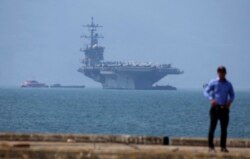 The USS Carl Vinson is anchored at Tien Sa Port in Danang, Vietnam, on March 5, 2018.