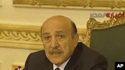 An image grab taken from Egyptian state television Al-Masriya shows new Egyptian Vice President Omar Suleiman speaking during talks between the Egyptian regime and several opposition groups, including the Muslim Brotherhood, Cairo on February 6, 2011